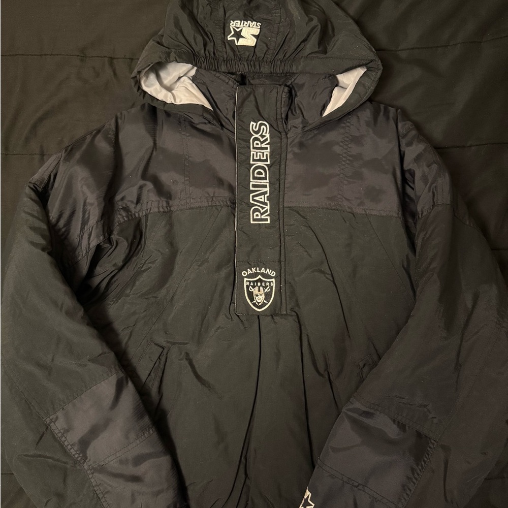 STARTER Black Raincoat with Hood and Quarter-Zip